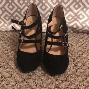 Black strappy suede heels